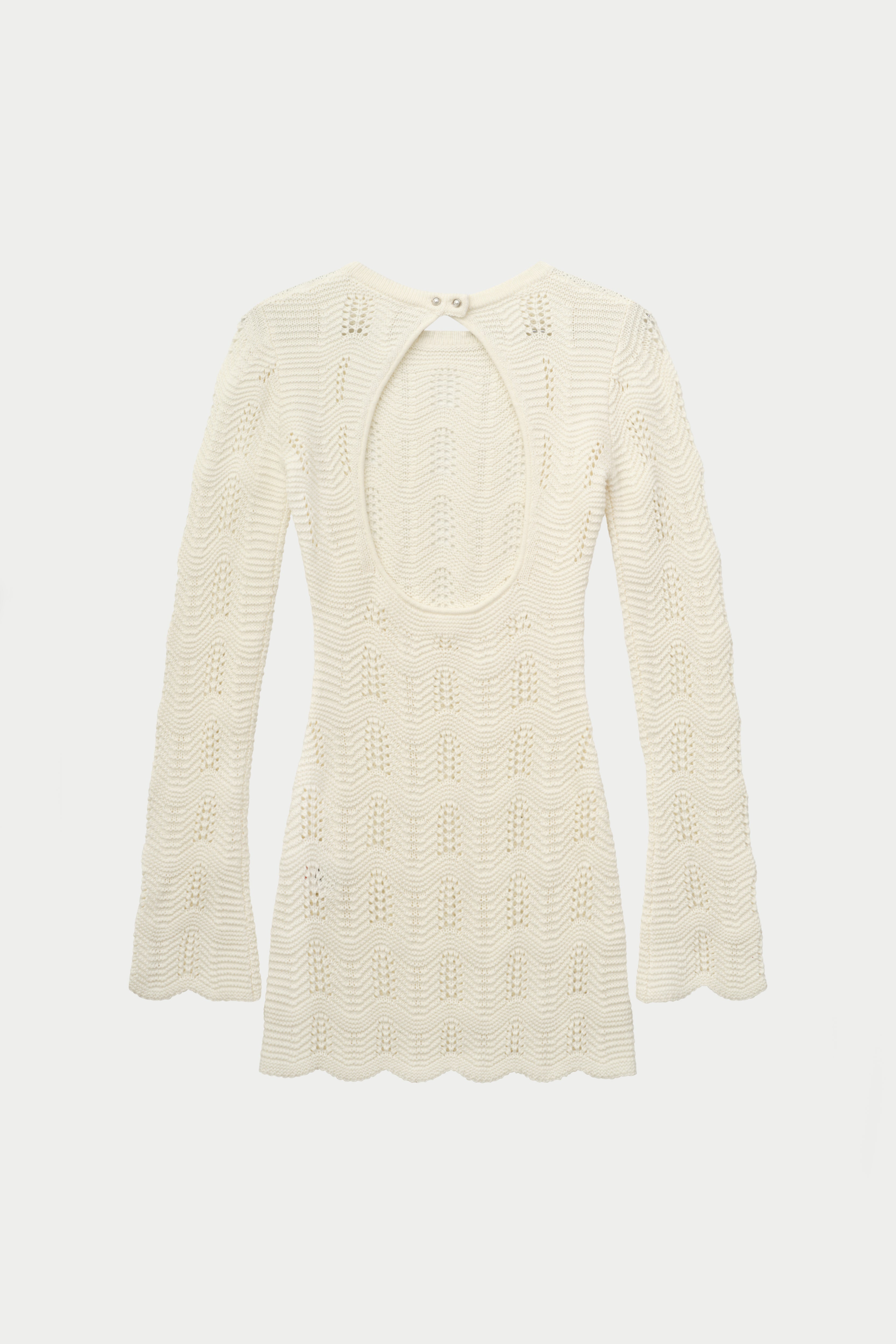SCALLOP EDGE KNITTED MINI DRESS - OFF WHITE