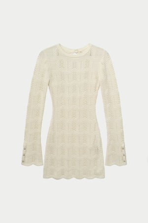 SCALLOP EDGE KNITTED MINI DRESS - OFF WHITE