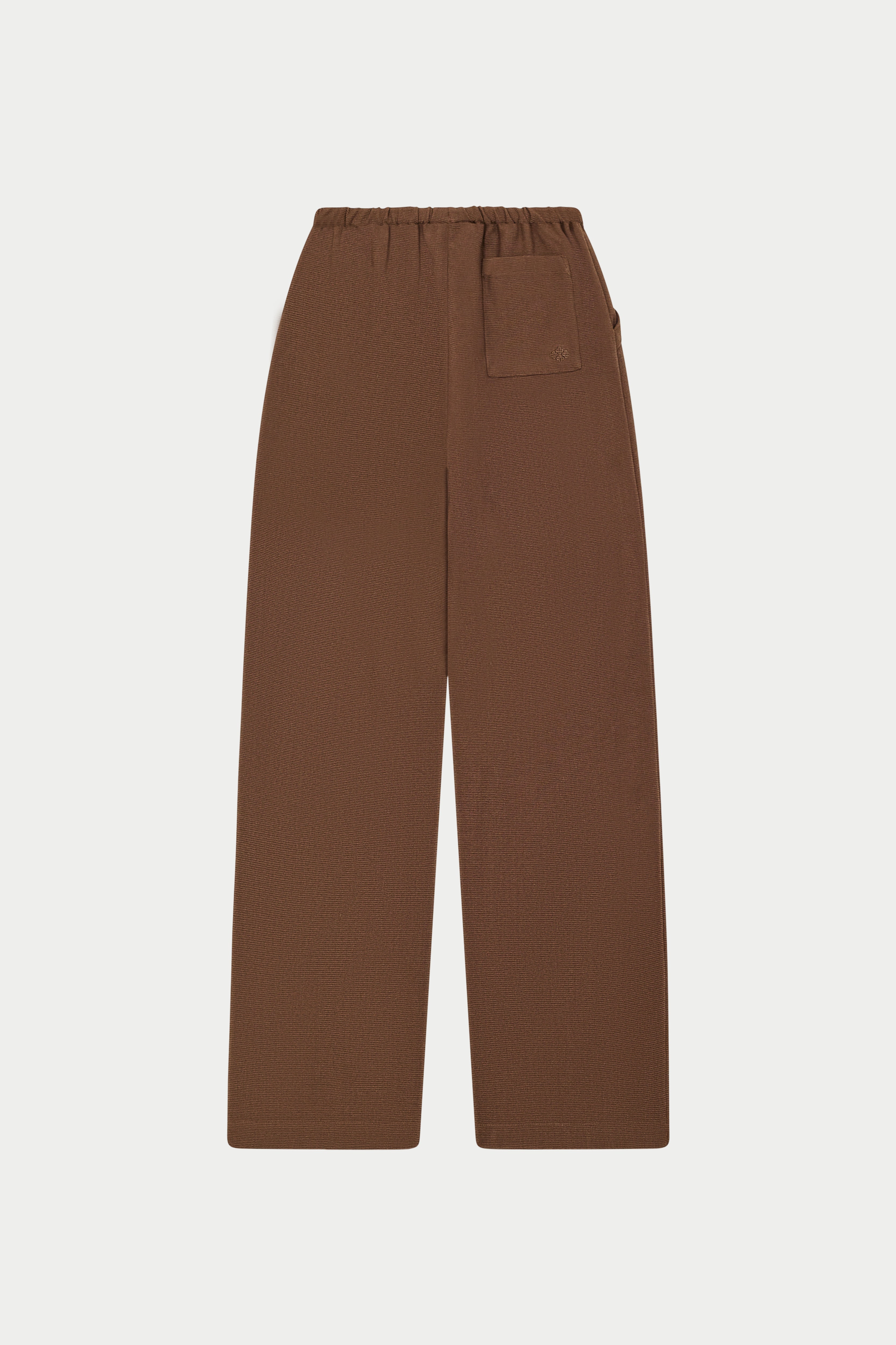 TEXTURED LINEN BUTTON DETAIL TROUSER - BROWN