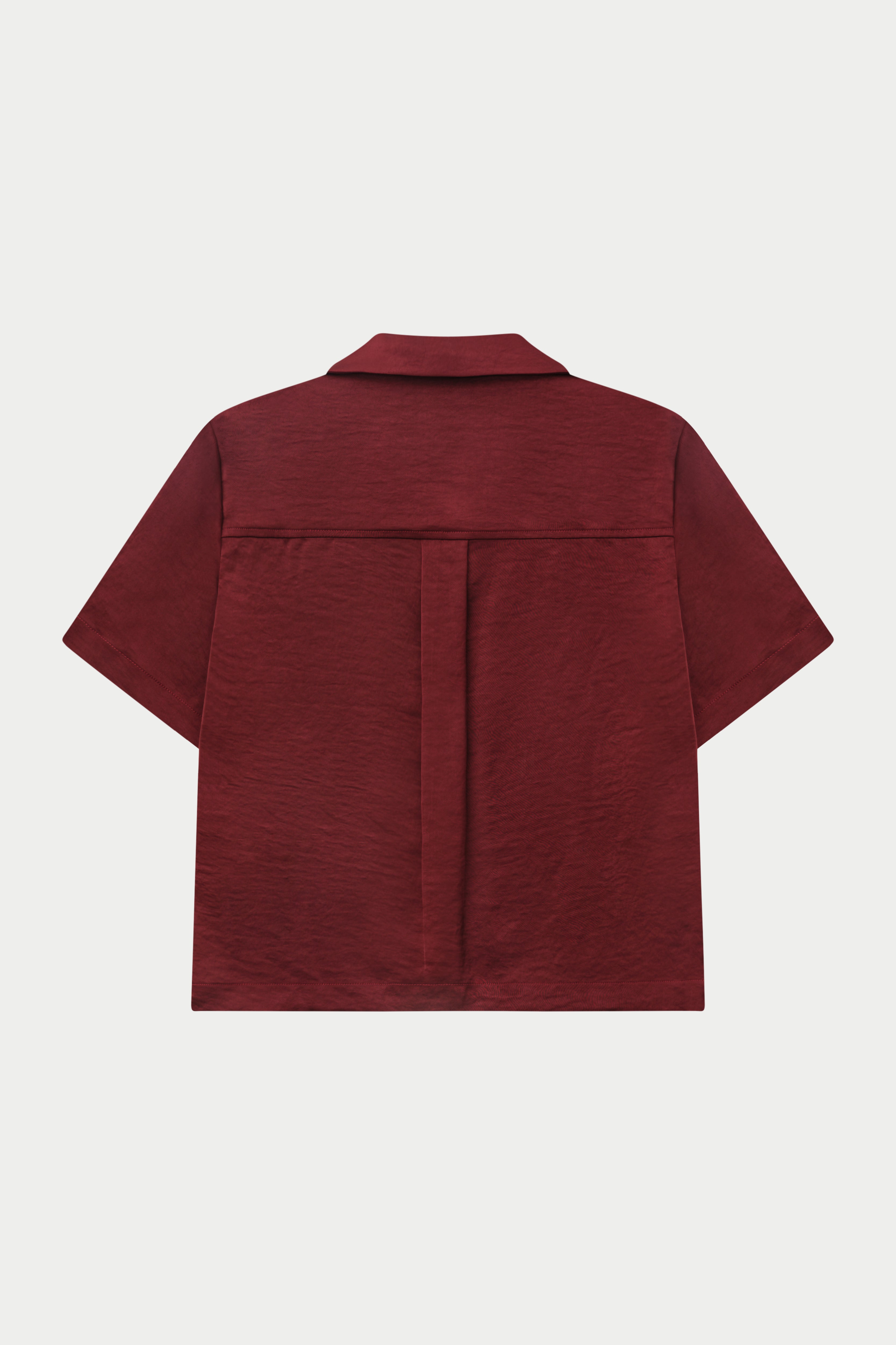 SATIN SHORT SLEEVE EMBLEM SHIRT - BURGUNDY