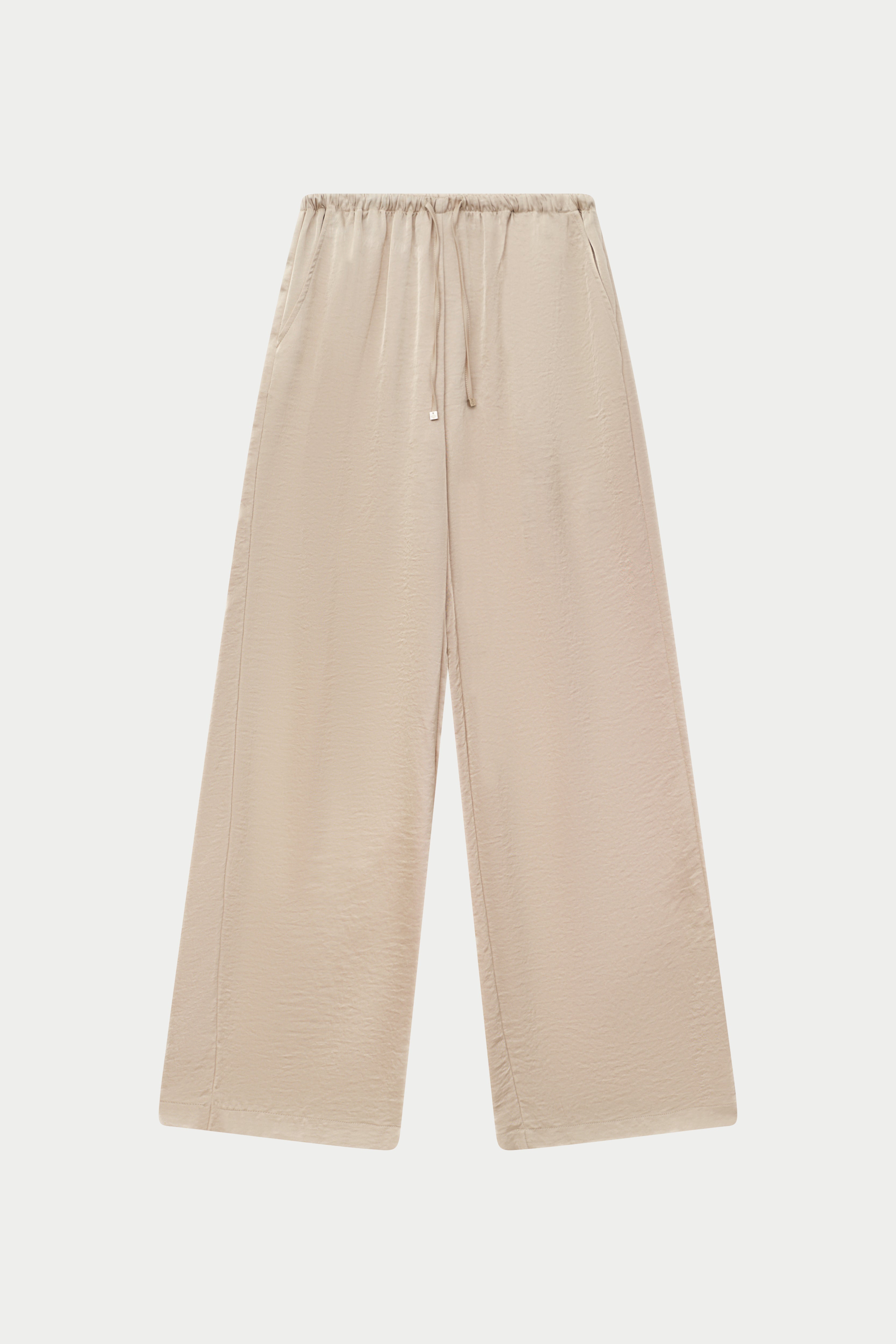 SATIN WIDE LEG EMBLEM TROUSERS - BEIGE