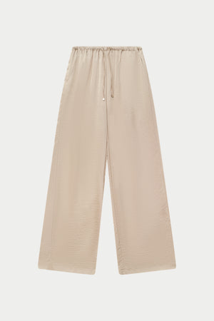 SATIN WIDE LEG EMBLEM TROUSERS - BEIGE