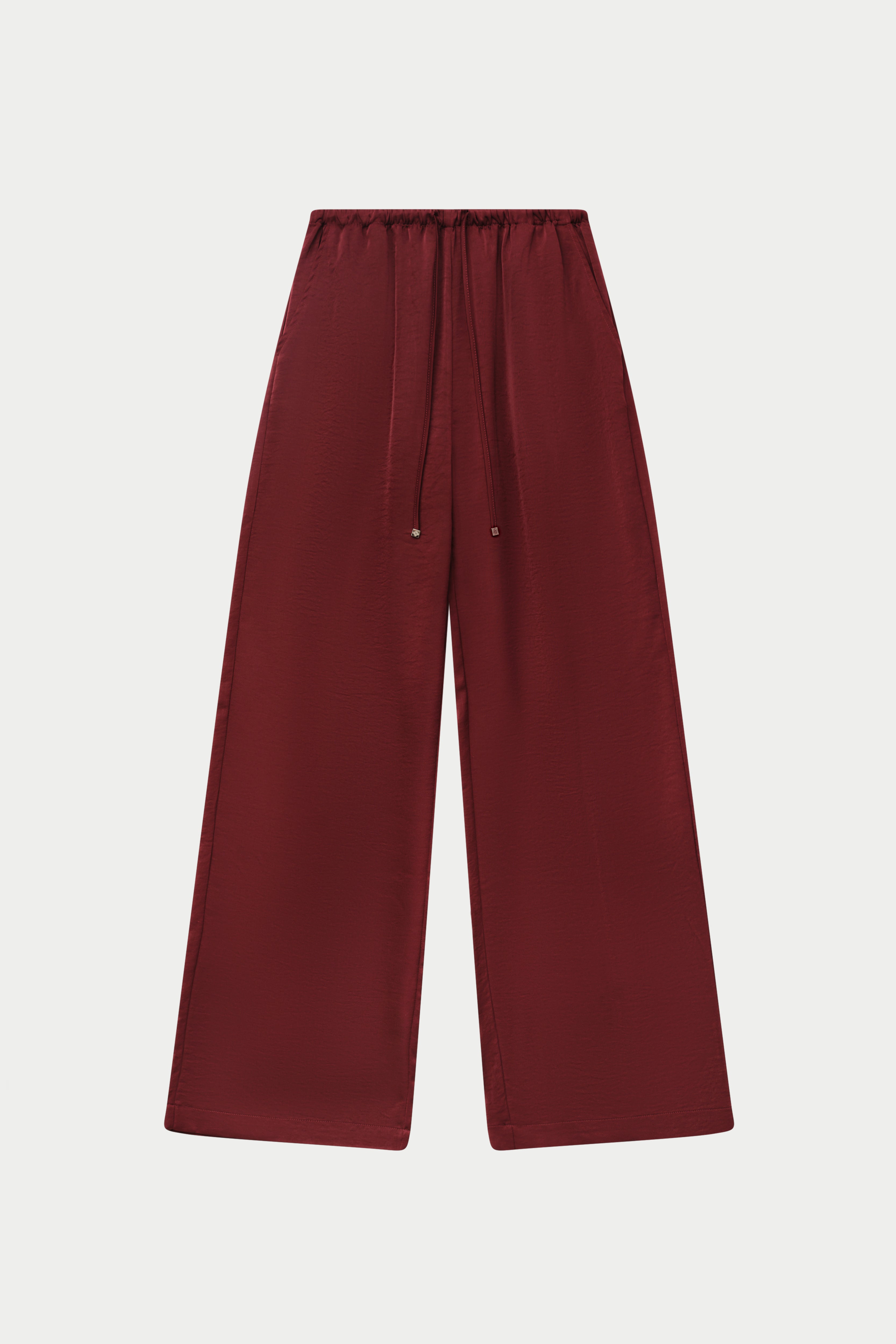 TEXTURED LINEN BUTTON DETAIL TROUSER - BURGUNDY