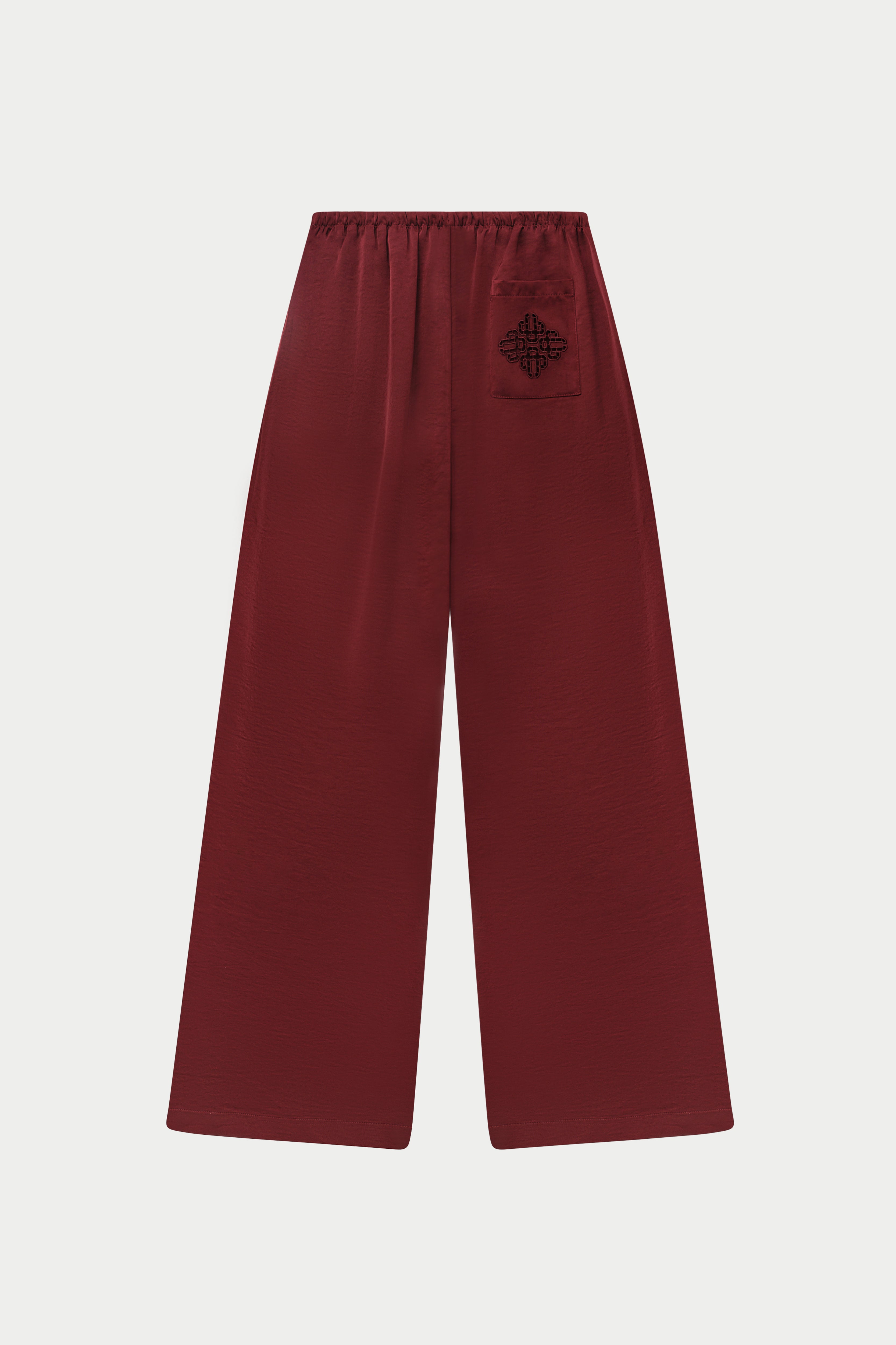 TEXTURED LINEN BUTTON DETAIL TROUSER - BURGUNDY