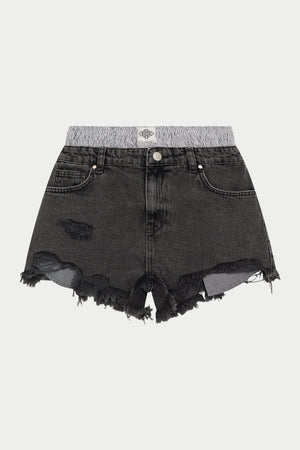 DOUBLE LAYER BOXER DENIM SHORTS - BLACK WASH