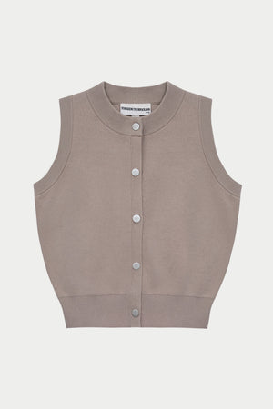 KNIT BUTTON THROUGH TOP - BEIGE