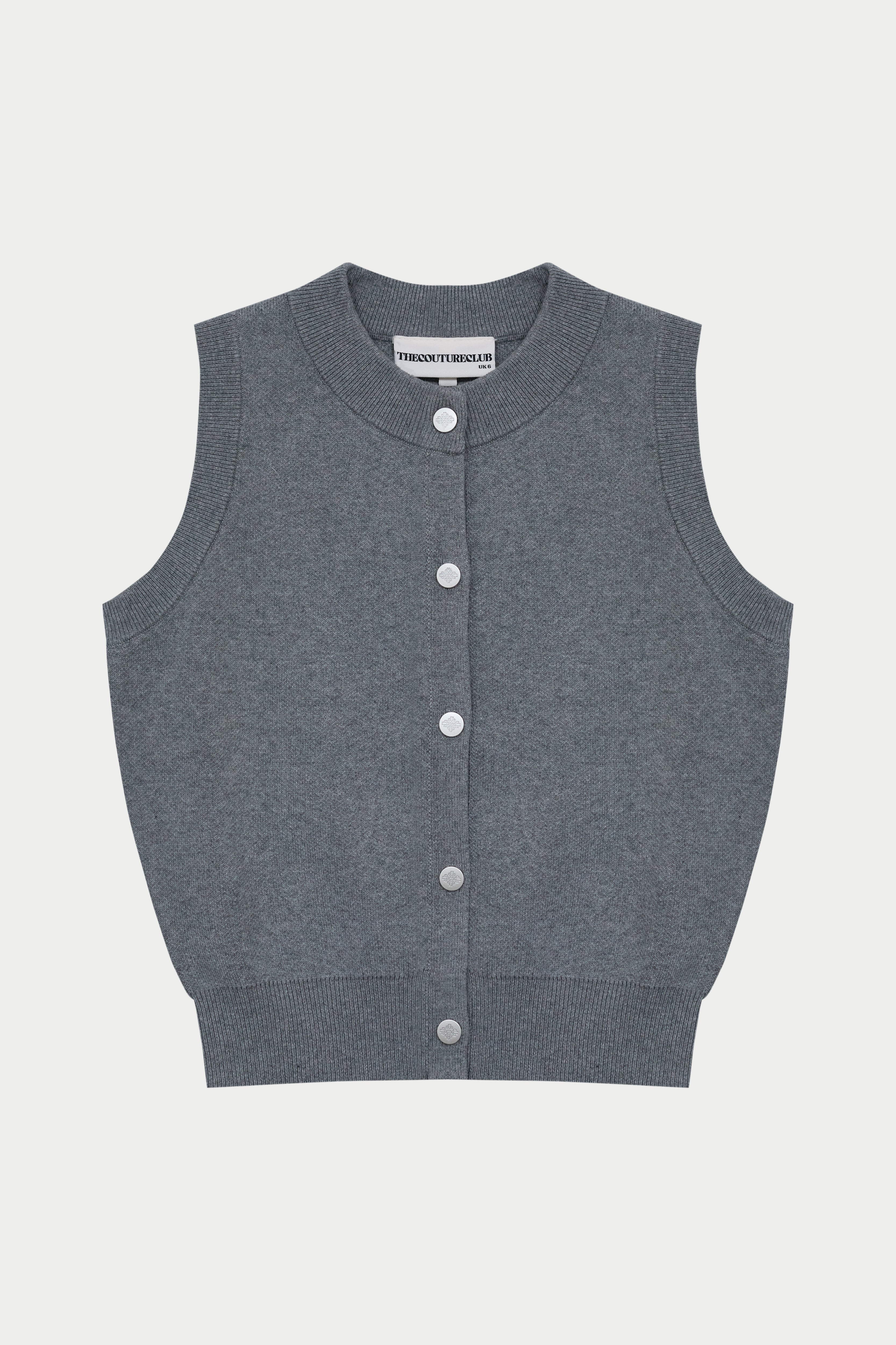 KNIT BUTTON THROUGH TOP - GREY MARL