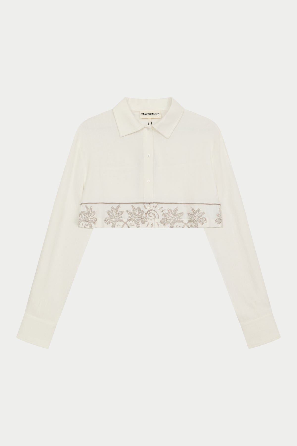 PALM EMBROIDERED CROPPED SHIRT - OFF WHITE