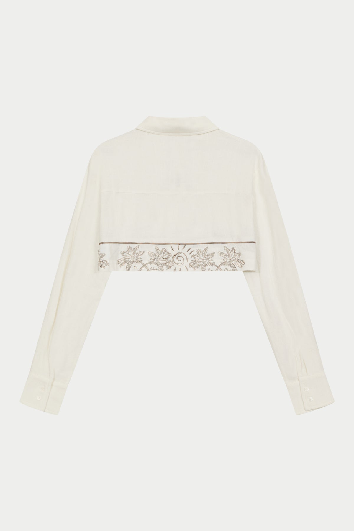 PALM EMBROIDERED CROPPED SHIRT - OFF WHITE