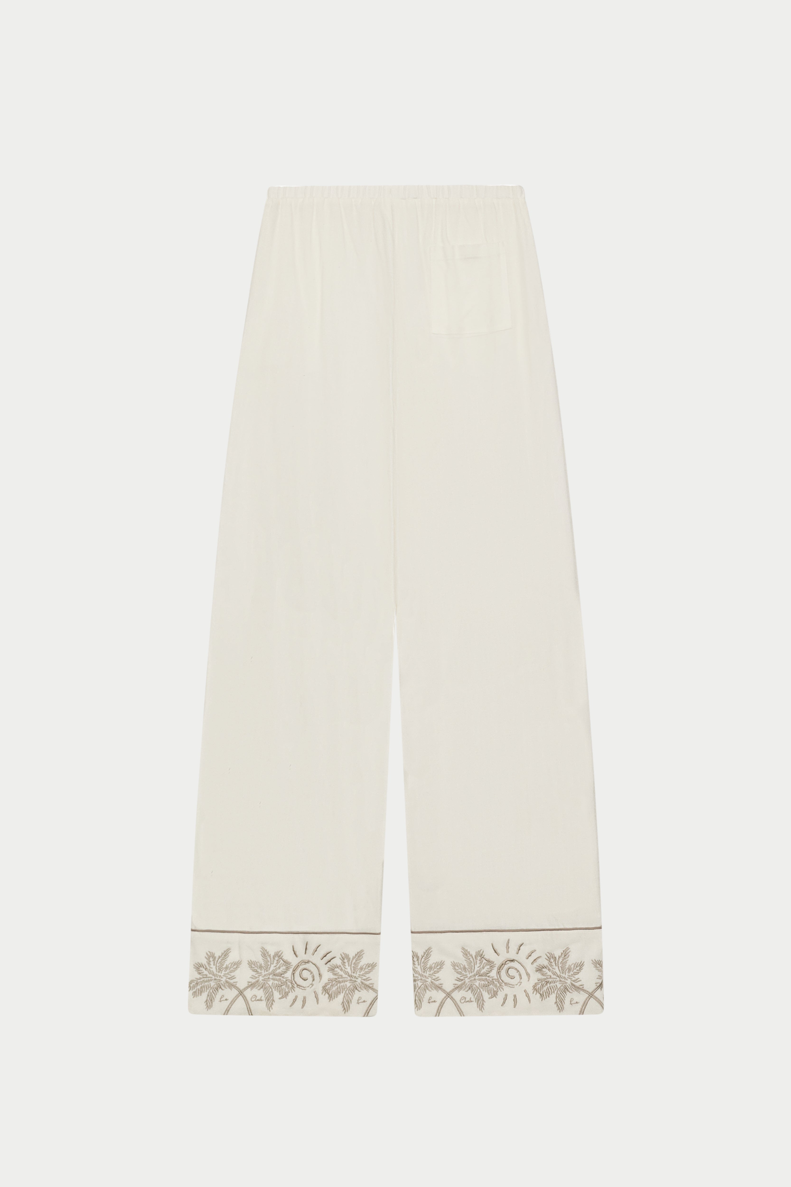 PALM EMBROIDERED WIDE LEG TROUSERS - OFF WHITE