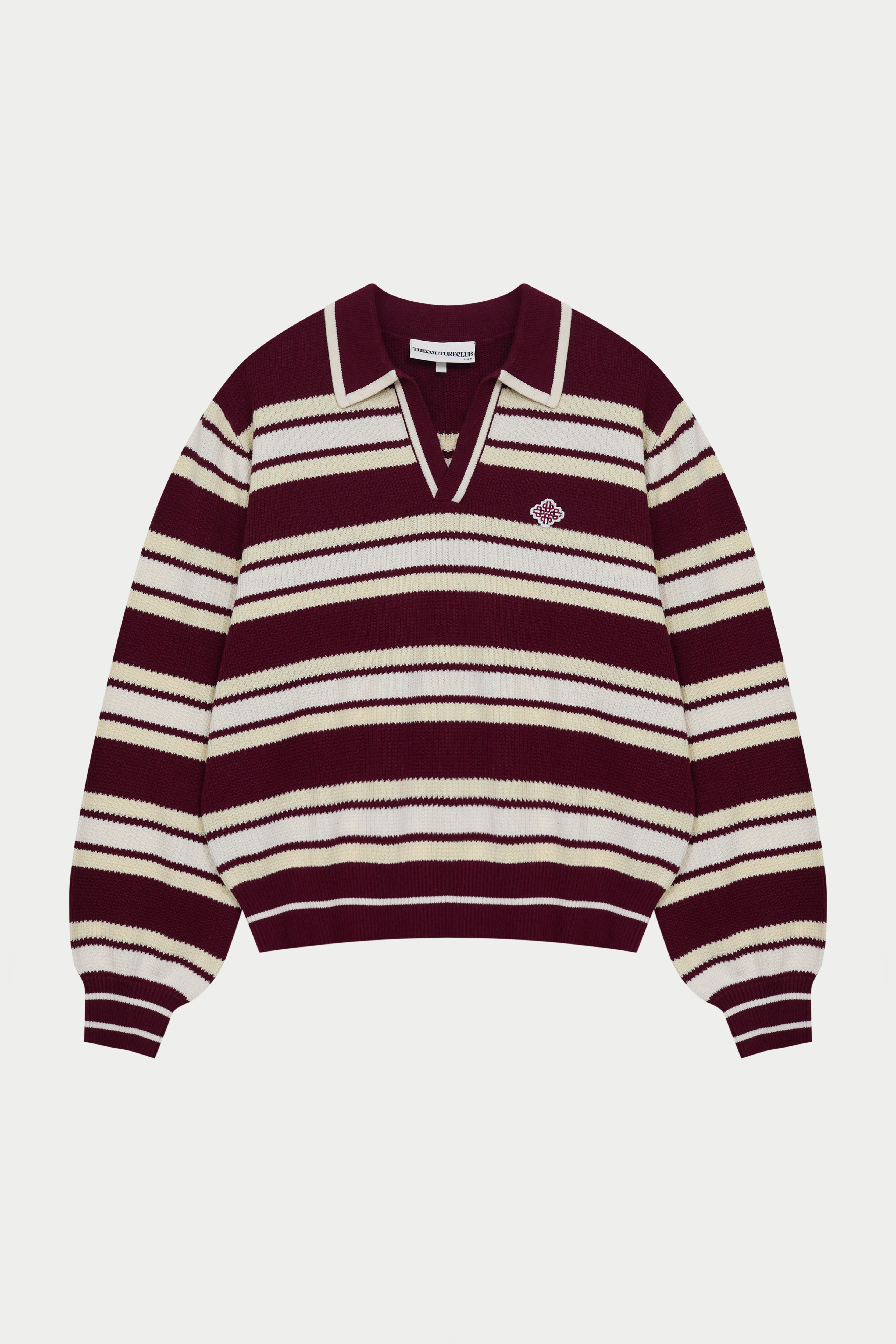 STRIPE KNITTED POLO SWEATSHIRT - BURGUNDY