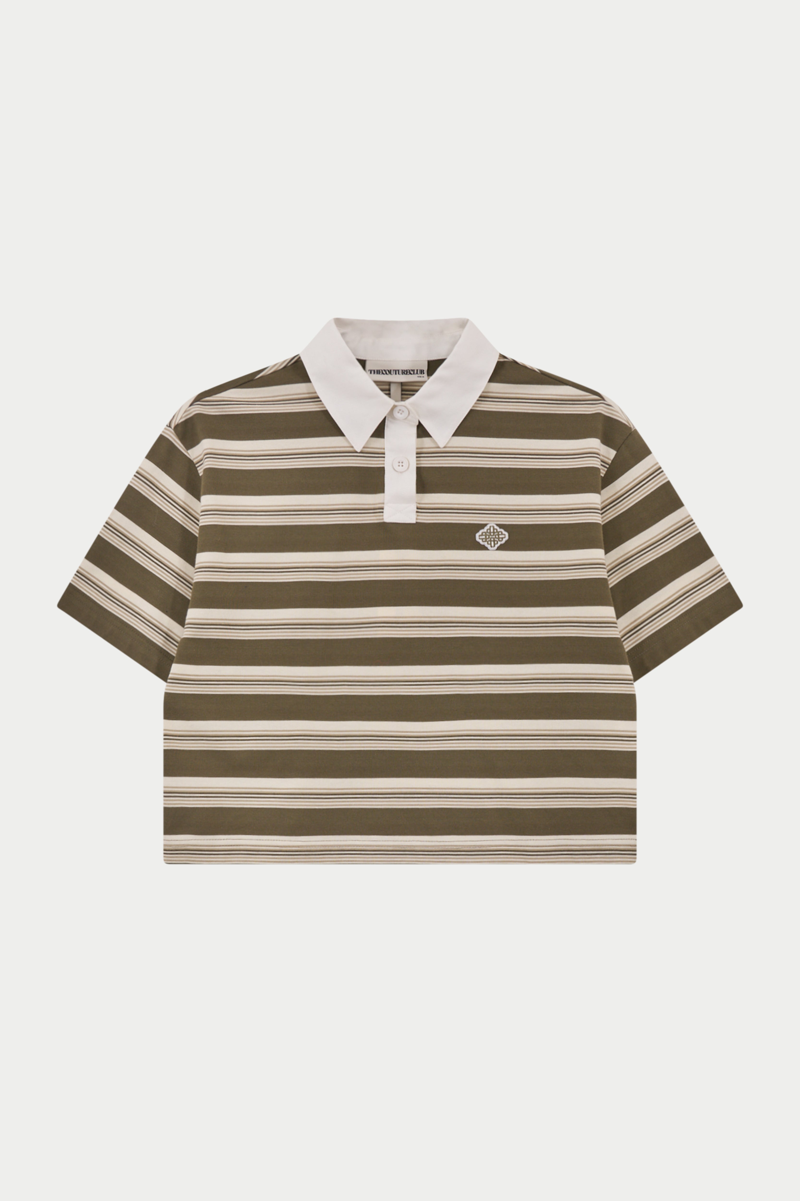 STRIPED POLO TEE KHAKI – The Couture Club - Main Image