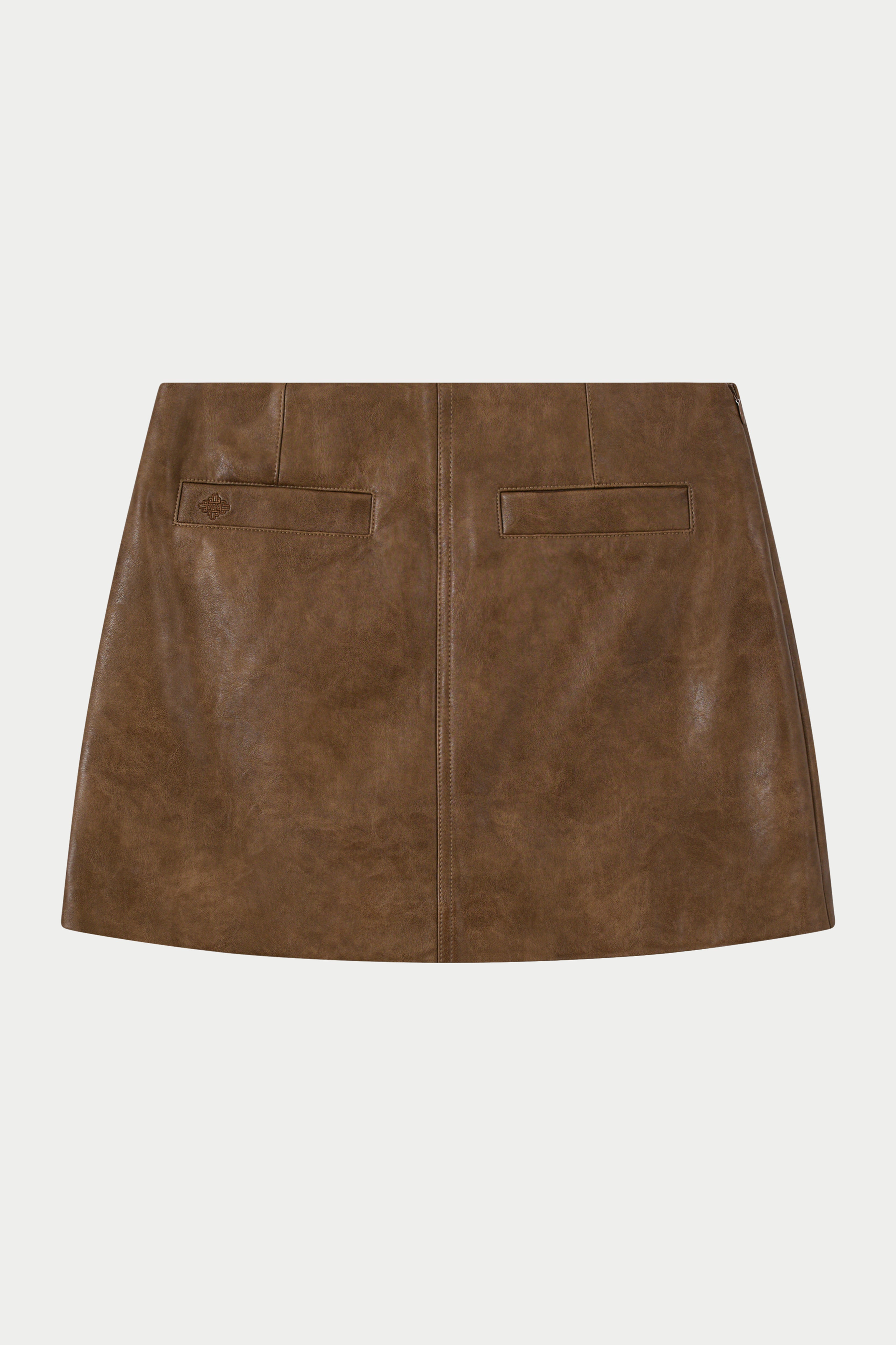 FAUX LEATHER MINI SKIRT - WASHED BROWN