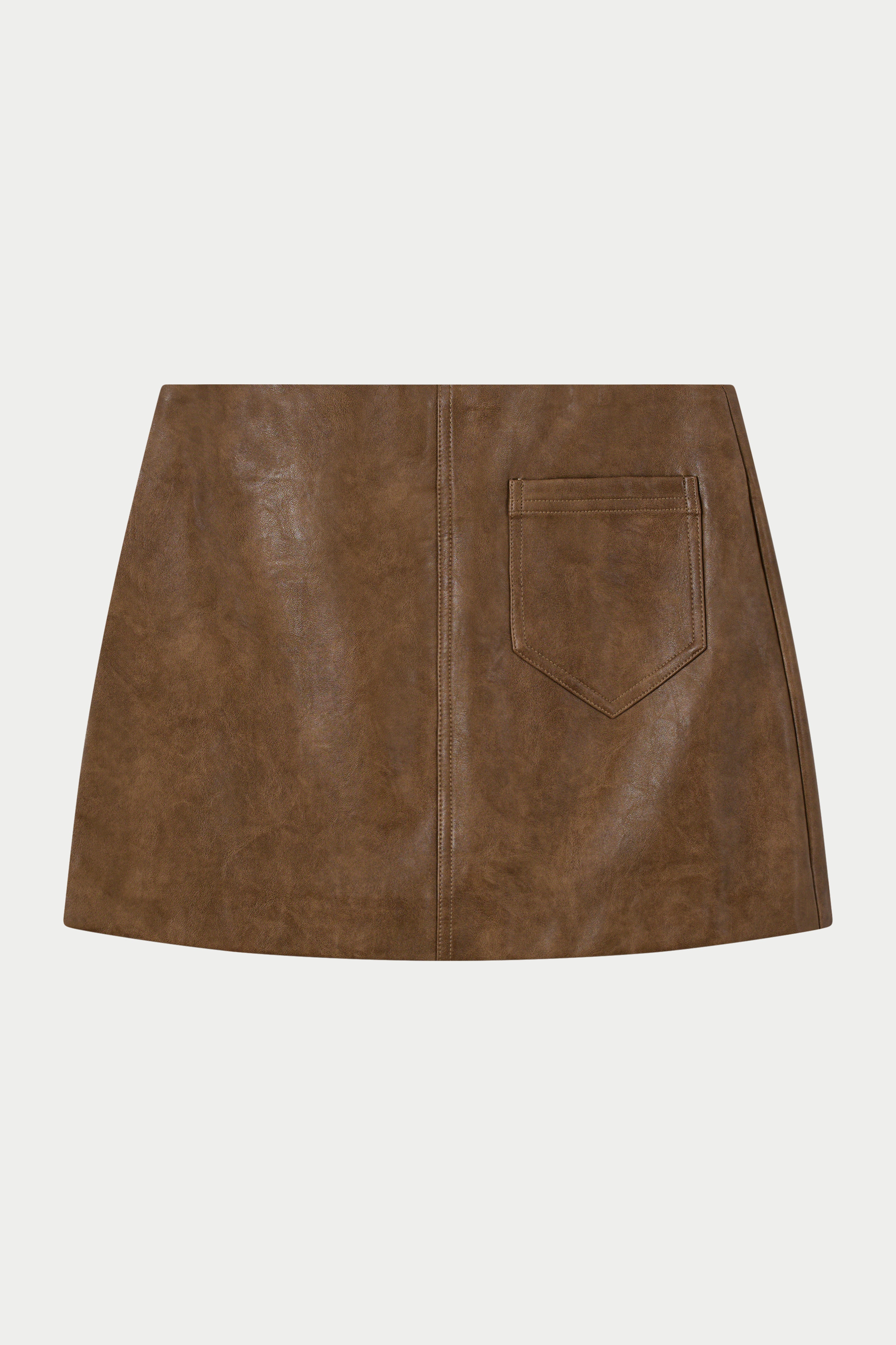 FAUX LEATHER MINI SKIRT - WASHED BROWN