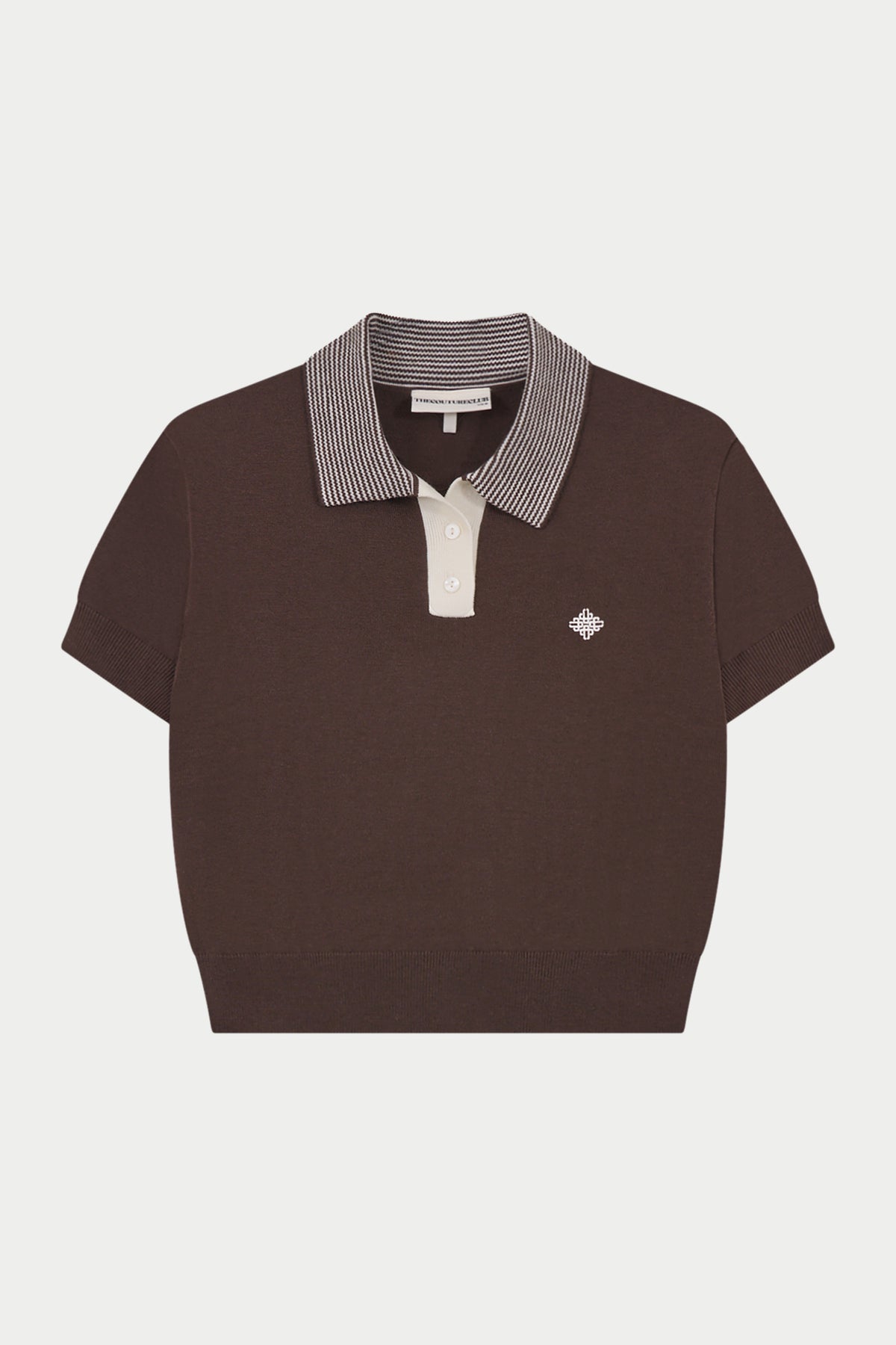 KNITTED COLLAR POLO TOP - BROWN