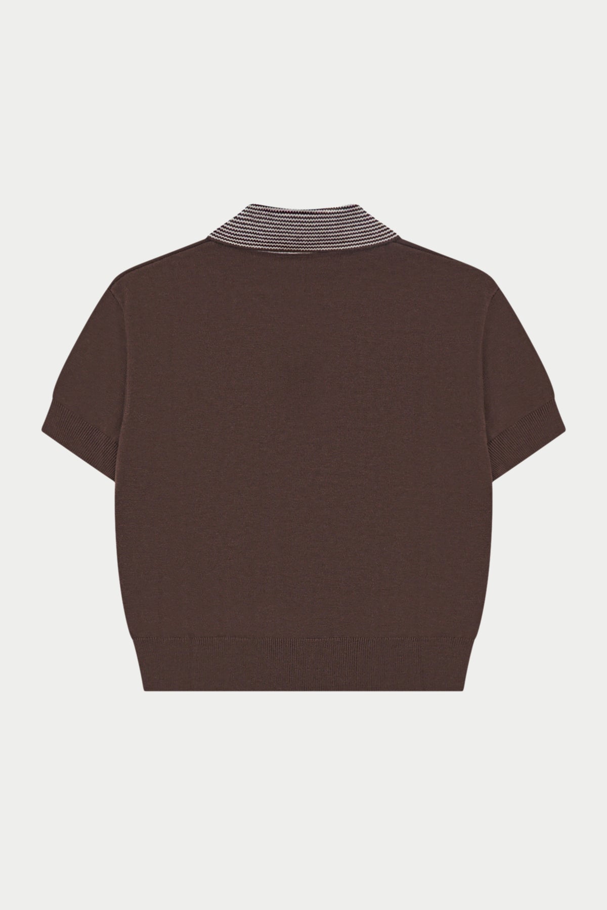 KNITTED COLLAR POLO TOP - BROWN