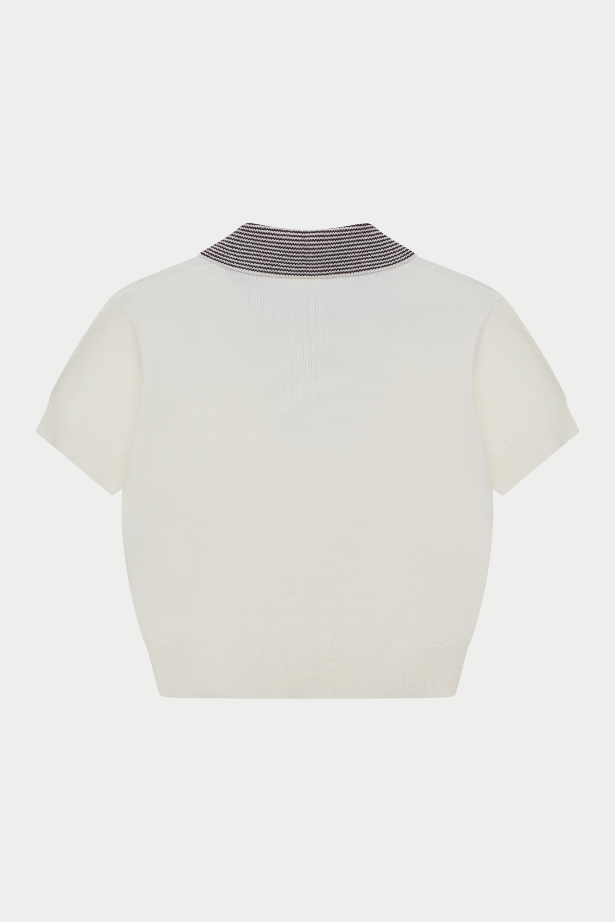 KNITTED COLLAR POLO TOP - CREAM