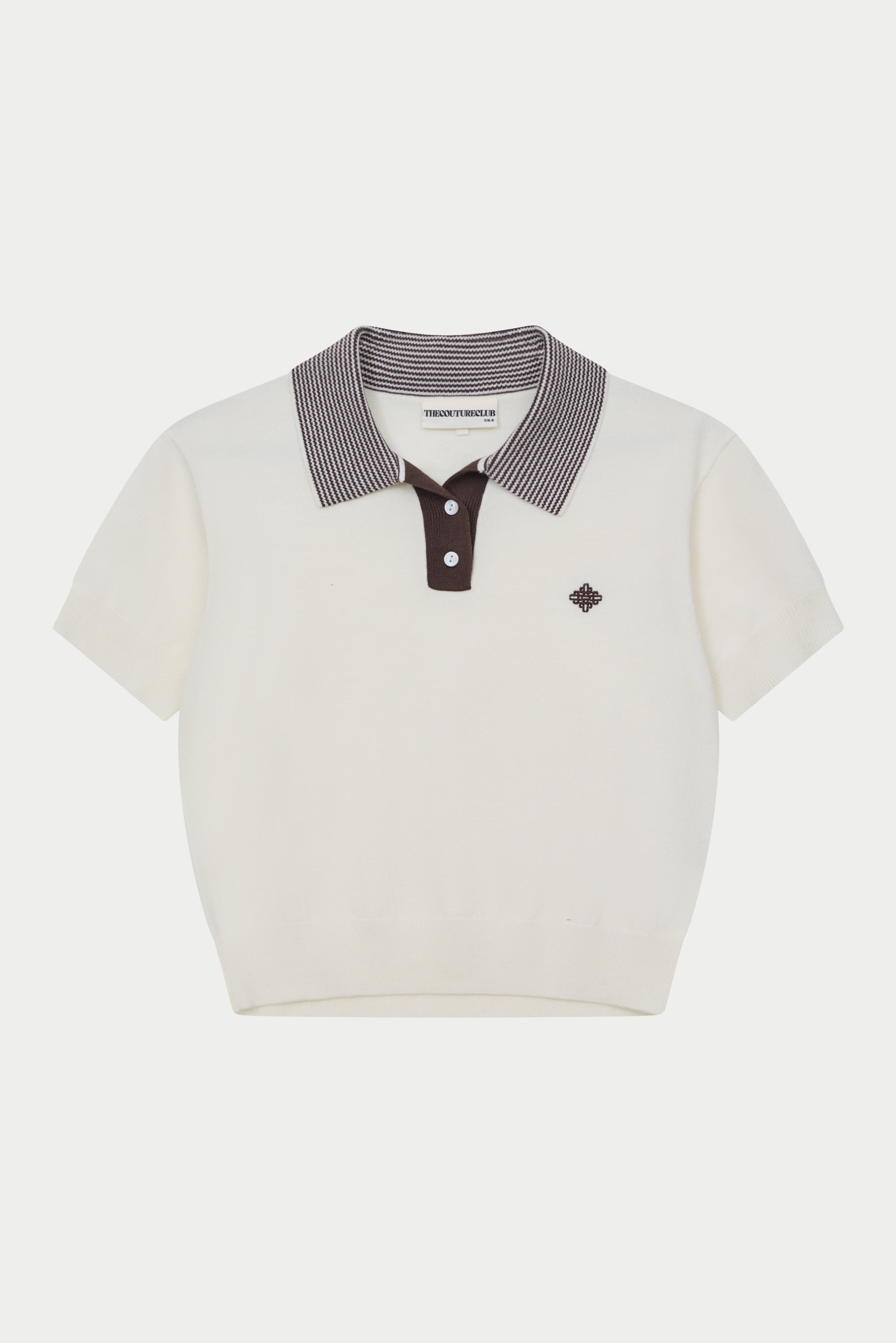 KNITTED COLLAR POLO TOP - CREAM