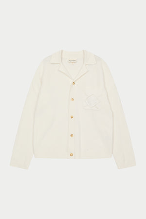 CROCHET KNITTED EMBLEM POCKET SHIRT - OFF WHITE