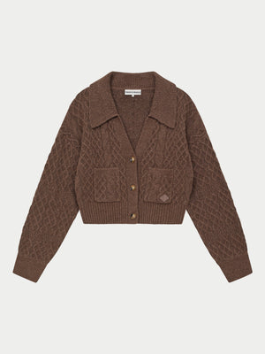 CABLE KNIT CARDIGAN - BROWN