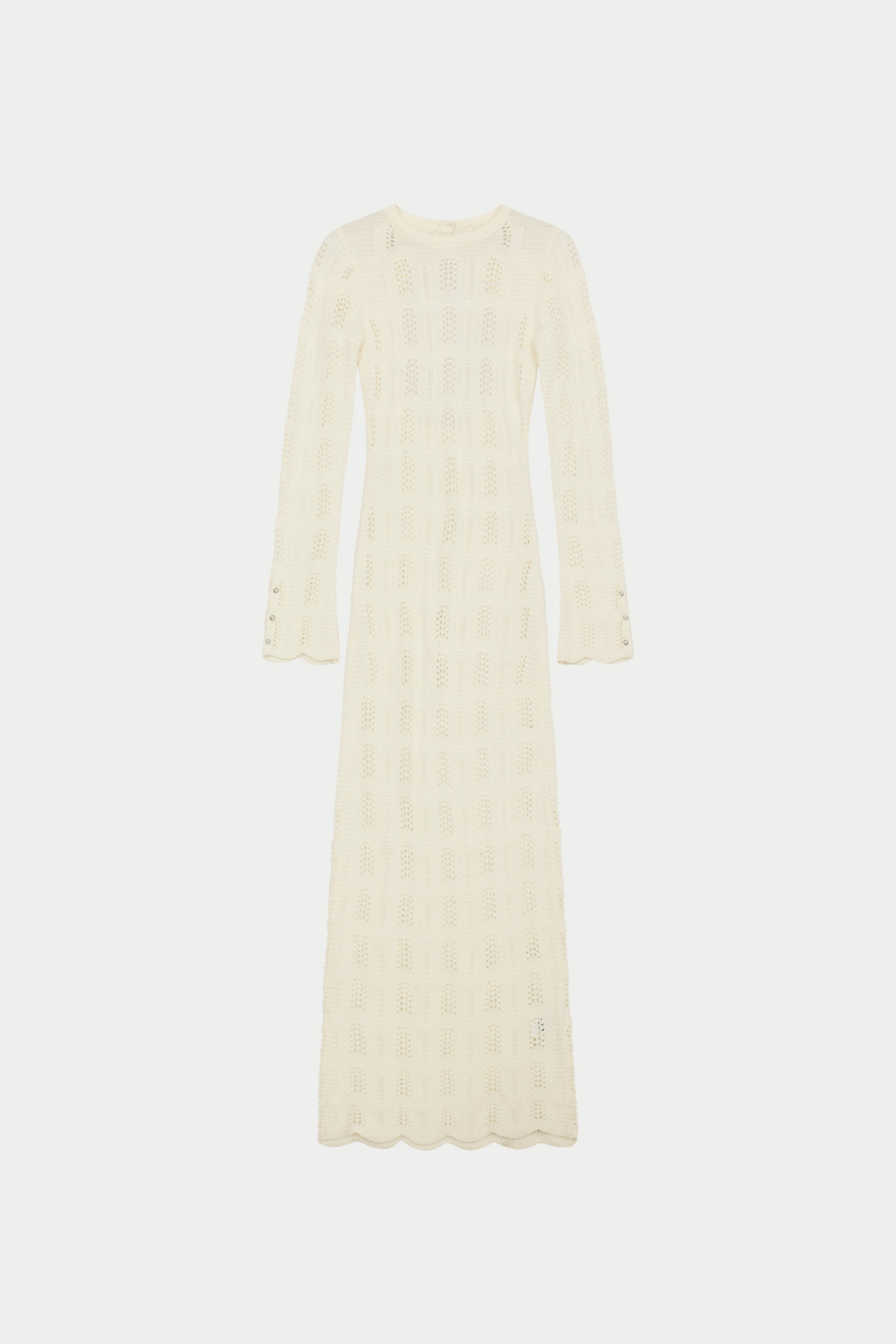 SCALLOP EDGE KNITTED MAXI DRESS - OFF WHITE