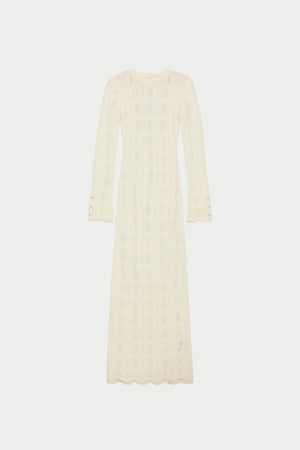 SCALLOP EDGE KNITTED MAXI DRESS - OFF WHITE