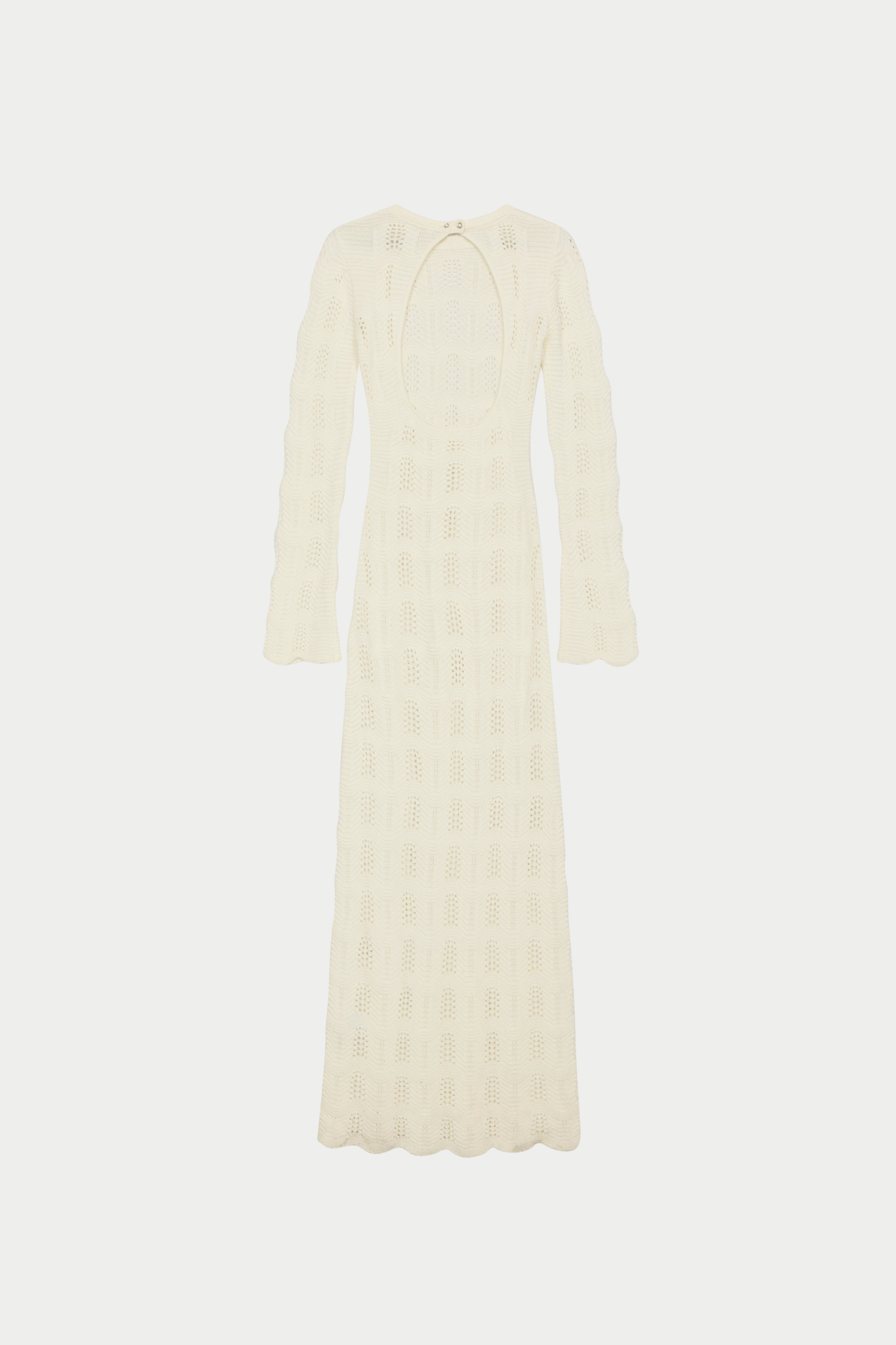 SCALLOP EDGE KNITTED MAXI DRESS - OFF WHITE