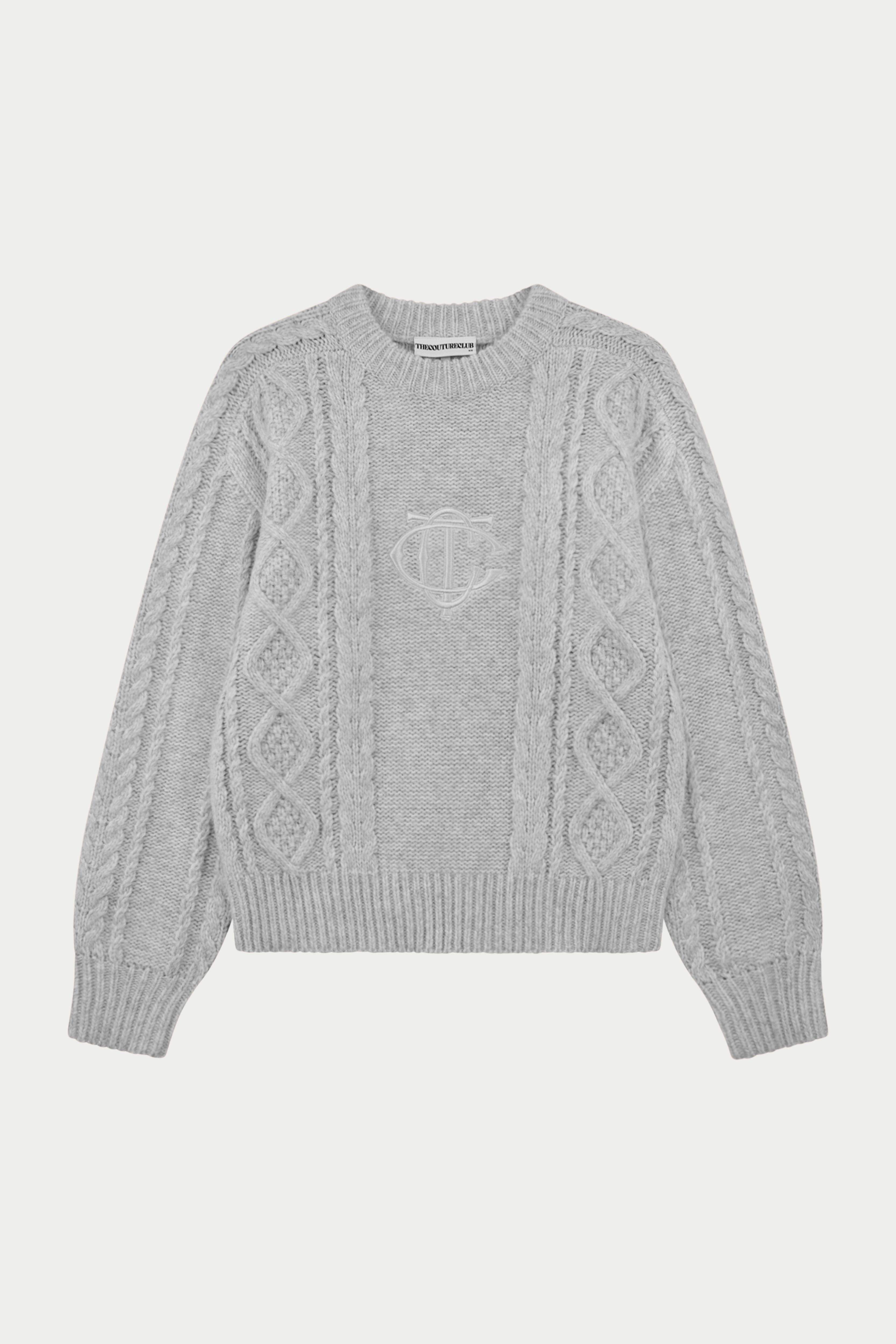 CABLE KNIT EMBROIDERED EMBLEM JUMPER - GREY MARL