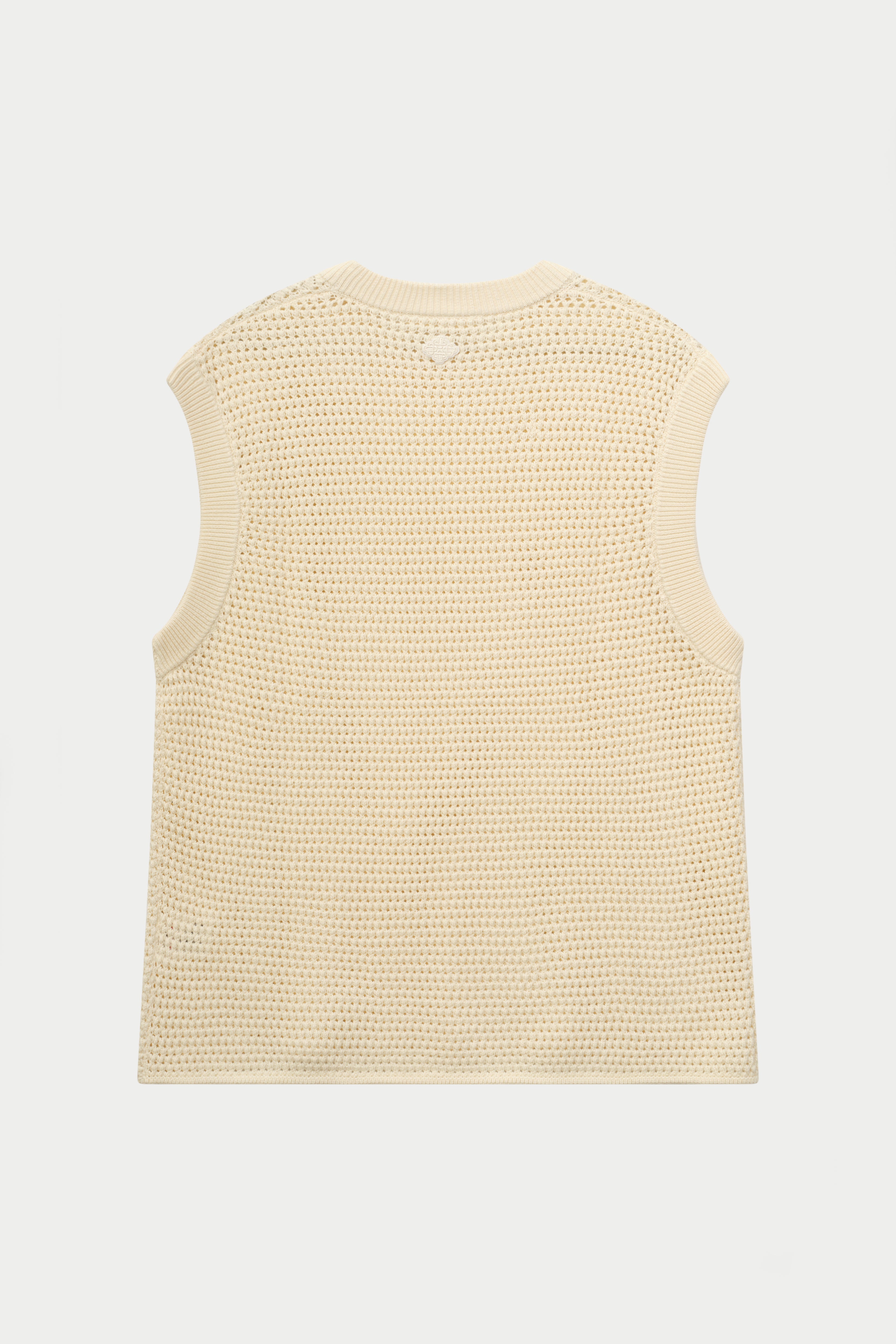 STRIPE CROCHET KNIT VEST - OFF WHITE
