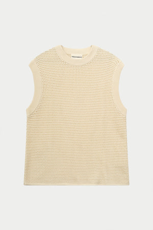 STRIPE CROCHET KNIT VEST - OFF WHITE