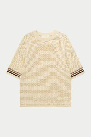 STRIPE CROCHET KNIT T-SHIRT - OFF WHITE