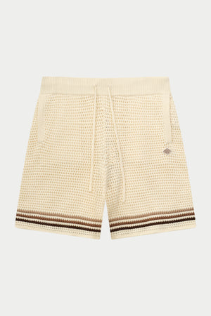 STRIPE CROCHET KNIT SHORTS - OFF WHITE