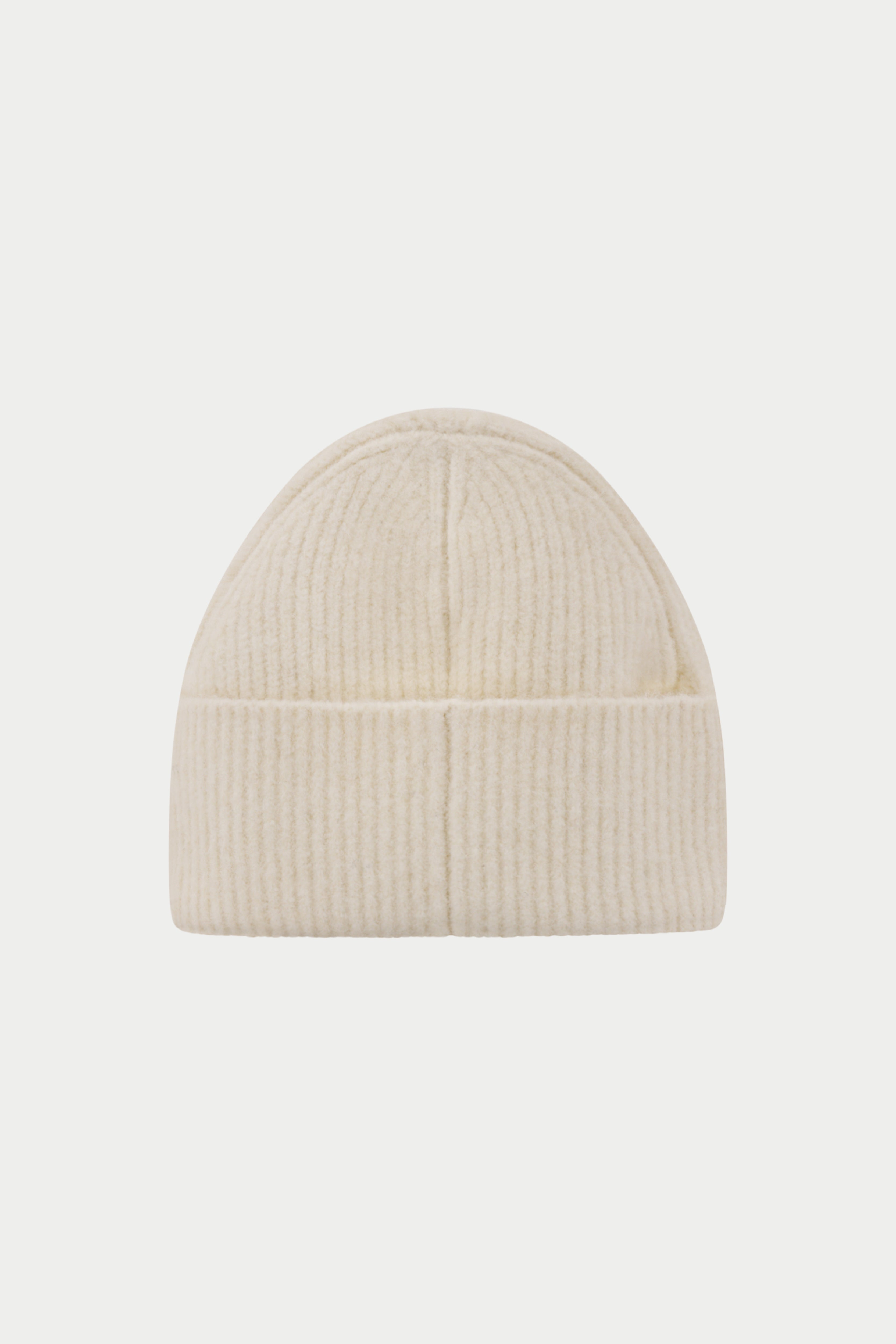 FLUFFY KNIT MONOGRAM PIN BADGE BEANIE - OFF WHITE