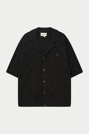 CHECKERBOARD KNITTED SHIRT - BLACK
