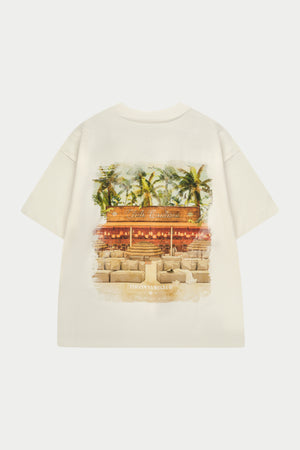 WATERCOLOUR BEACH CLUB PRINTED T-SHIRT - OFF WHITE