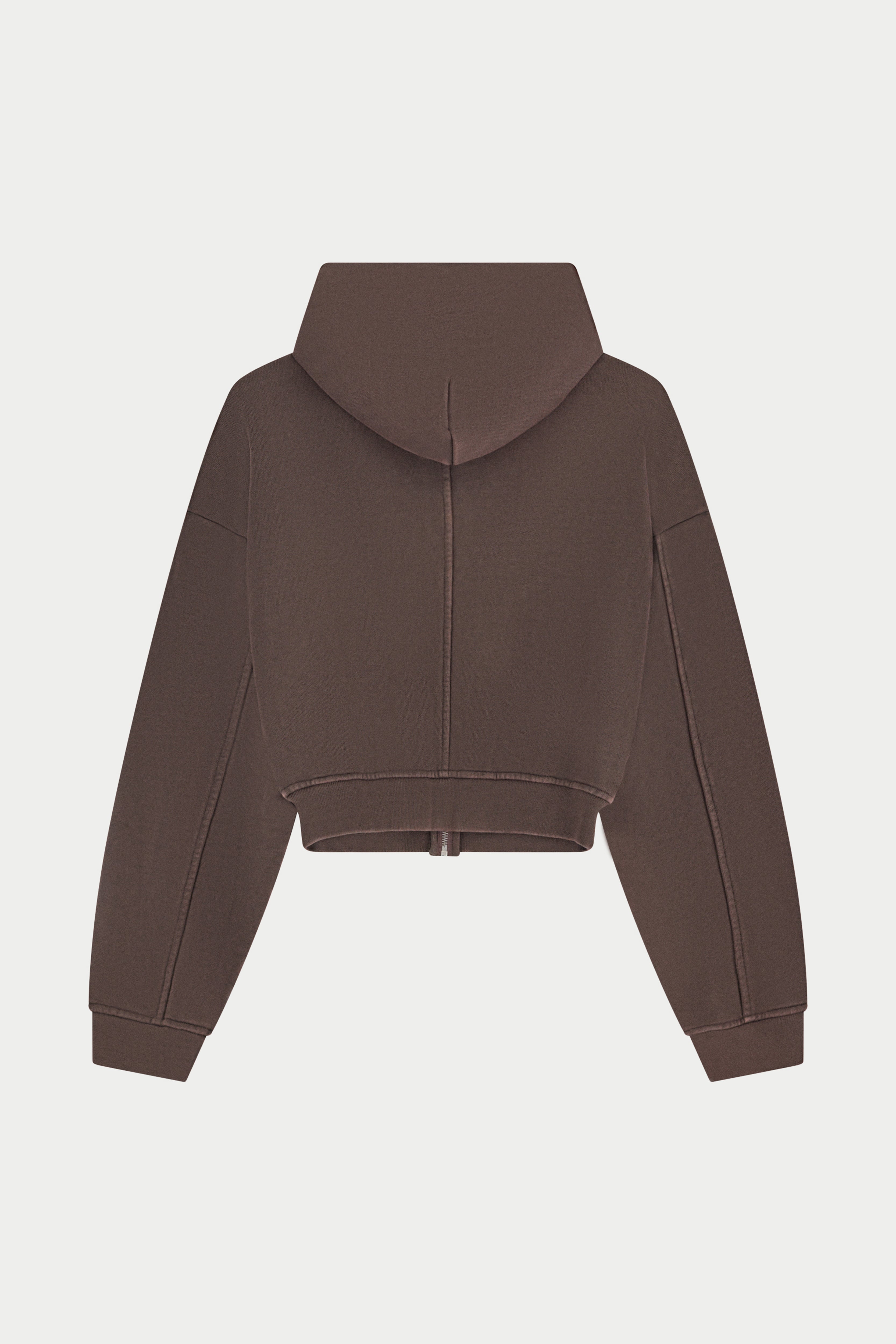 WASHED ZIP THROUGH CROPPED HOODIE - CHOCOLATE