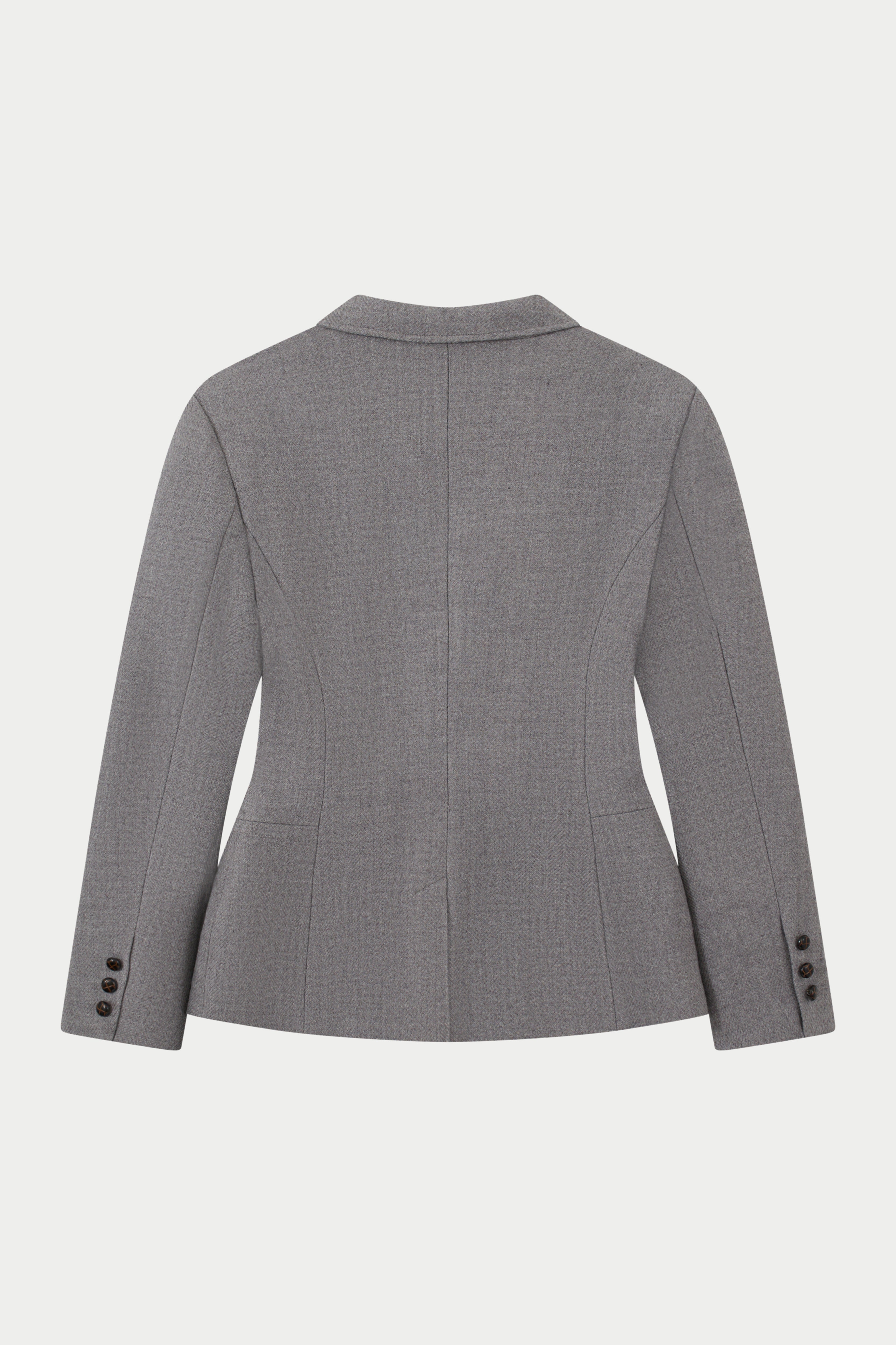 HERRINGBONE CINCHED WAIST TAILORED BLAZER - GREY