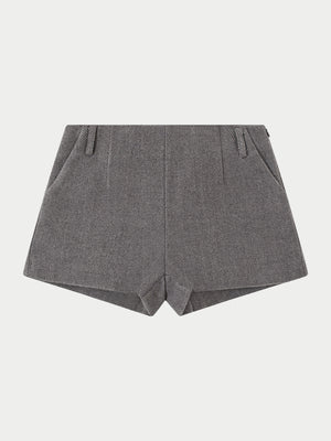 HERRINGBONE TAILORED MINI SHORTS - GREY