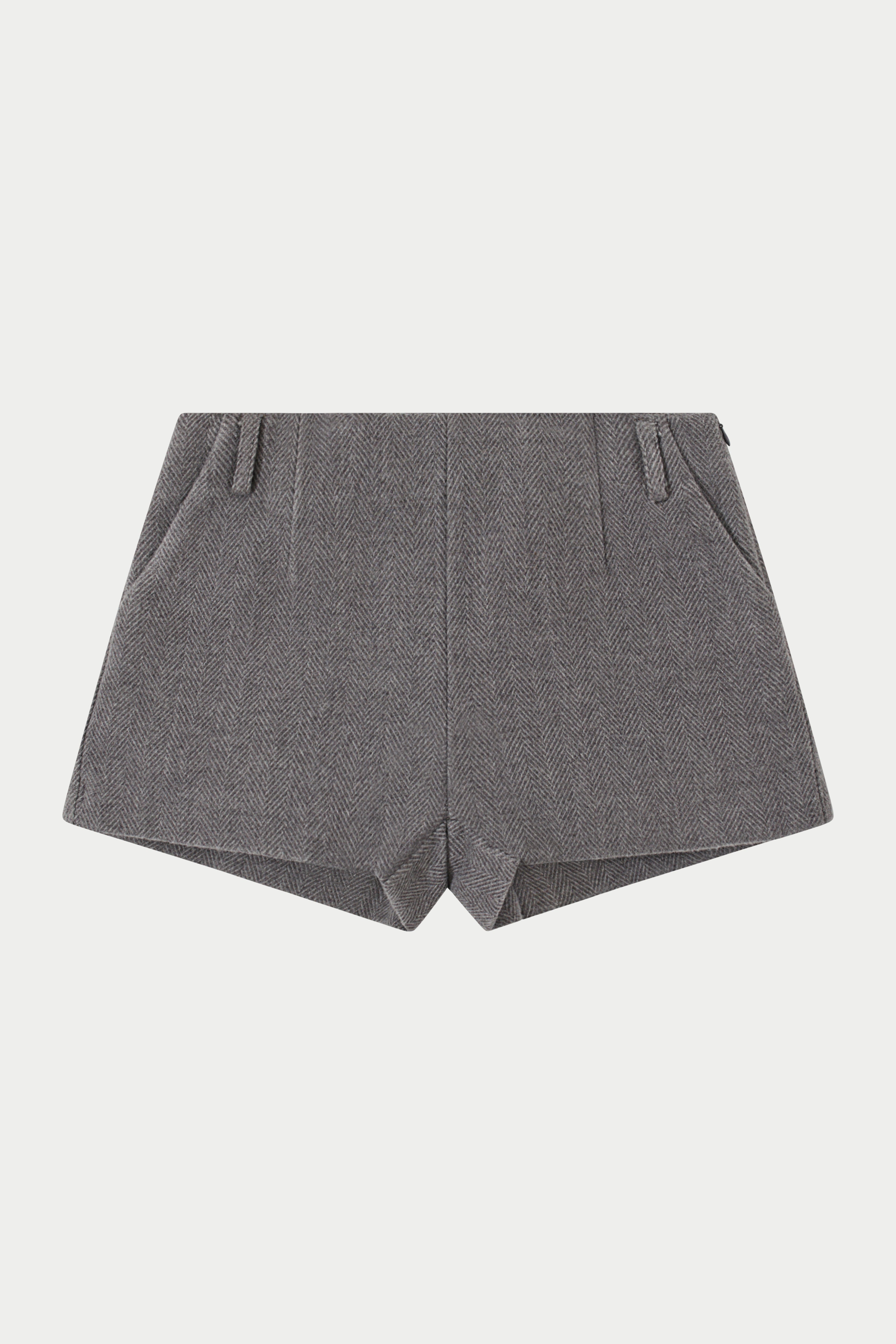 HERRINGBONE TAILORED MINI SHORTS - GREY