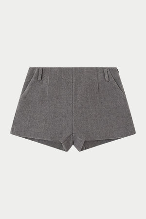 HERRINGBONE TAILORED MINI SHORTS - GREY