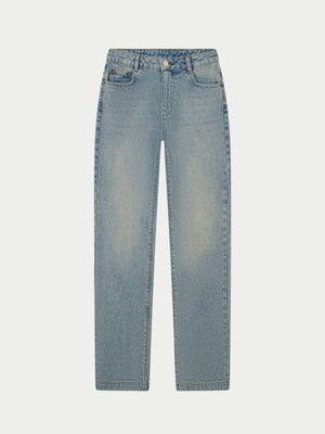 STRAIGHT LEG VINTAGE WASH JEANS - MID BLUE WASH