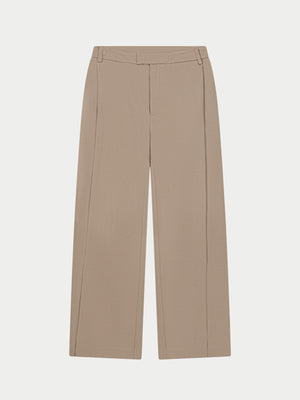 SIDE PLEAT WIDE LEG TAILORED TROUSERS - BEIGE