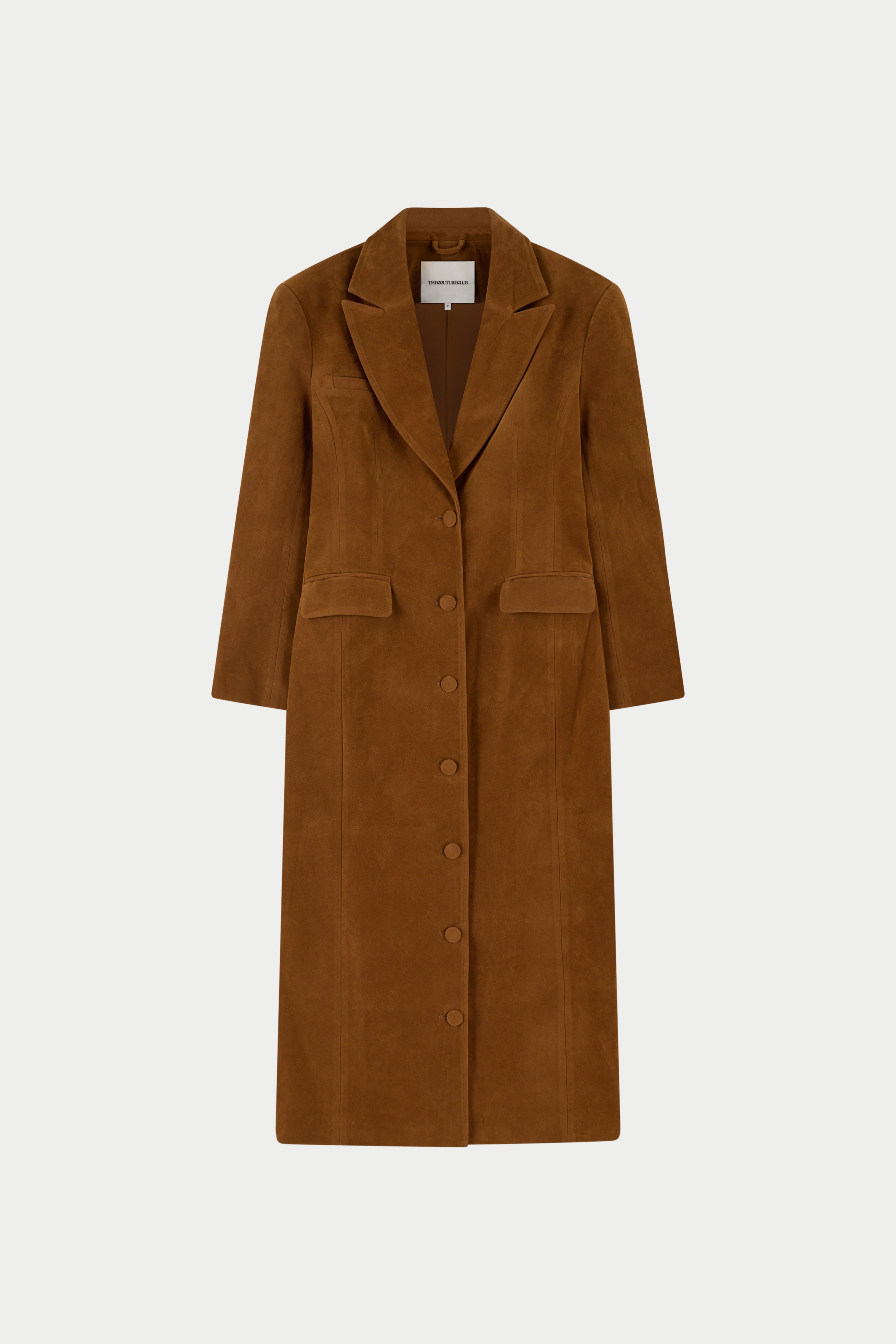 FAUX SUEDE CINCHED WAIST TAILORED COAT - BROWN