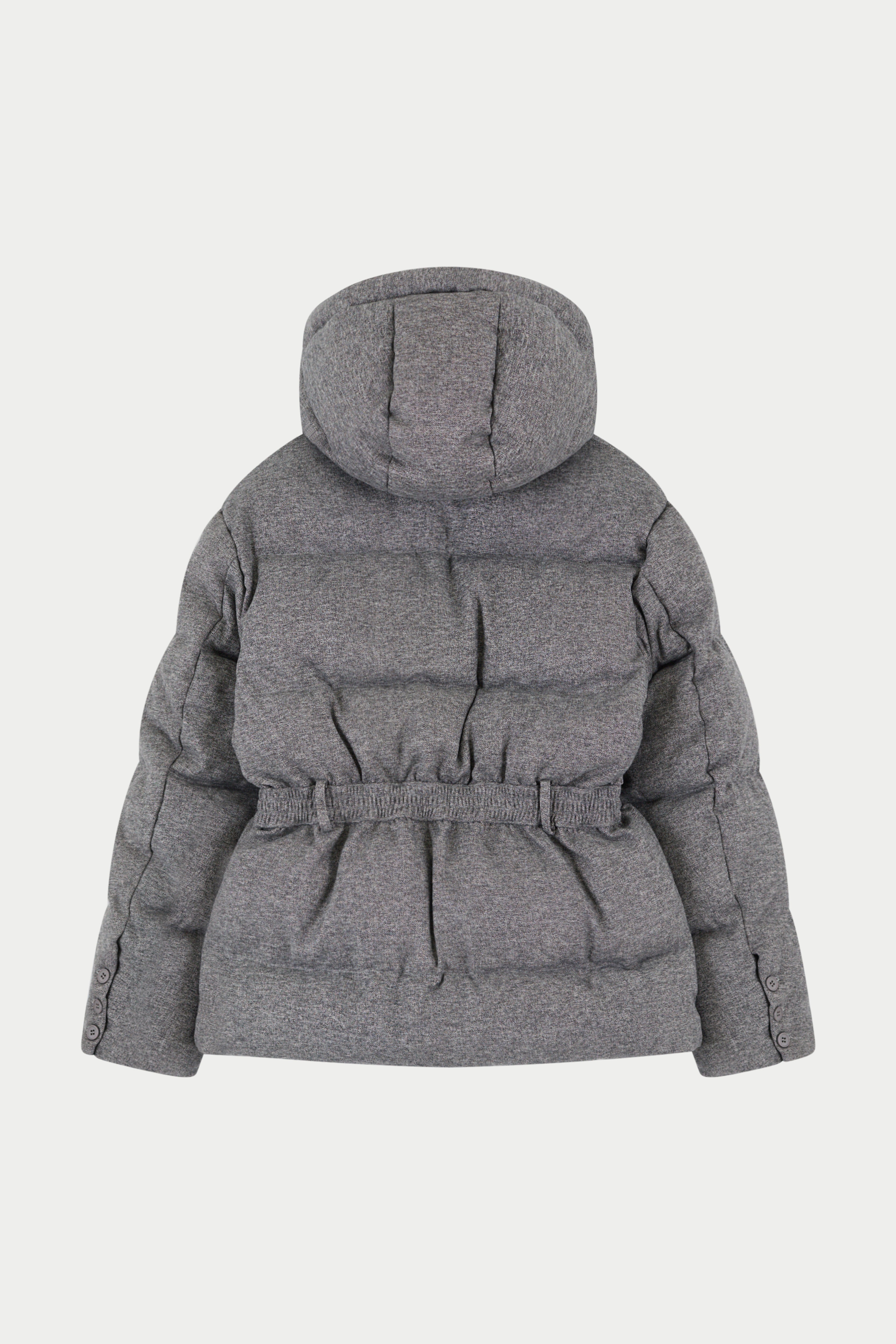 WOVEN BELTED PUFFER COAT - GREY