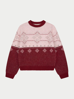 EMBLEM FAIR ISLE KNITTED JUMPER - BURGUNDY