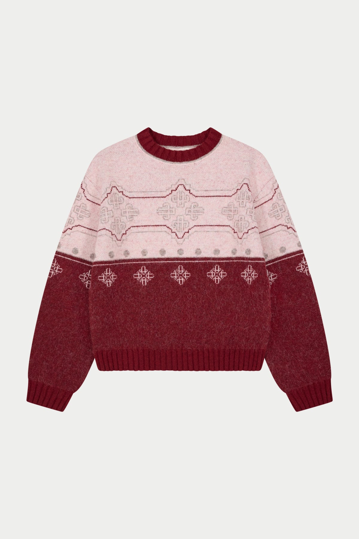 EMBLEM FAIR ISLE KNITTED JUMPER - BURGUNDY