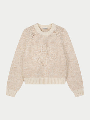 EMBLEM MIXED YARN OVERSIZED KNIT JUMPER - BEIGE