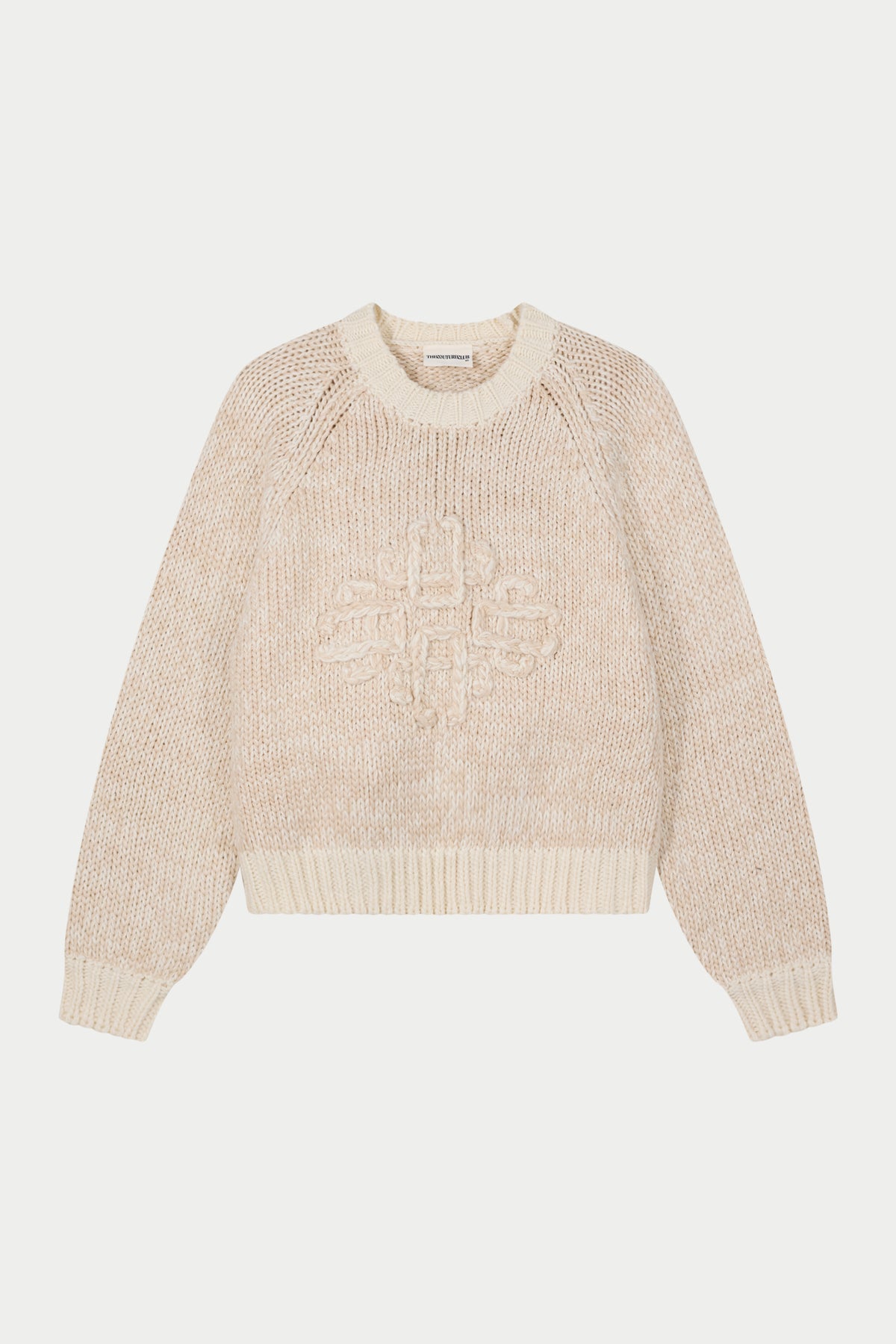 EMBLEM MIXED YARN OVERSIZED KNIT JUMPER - BEIGE