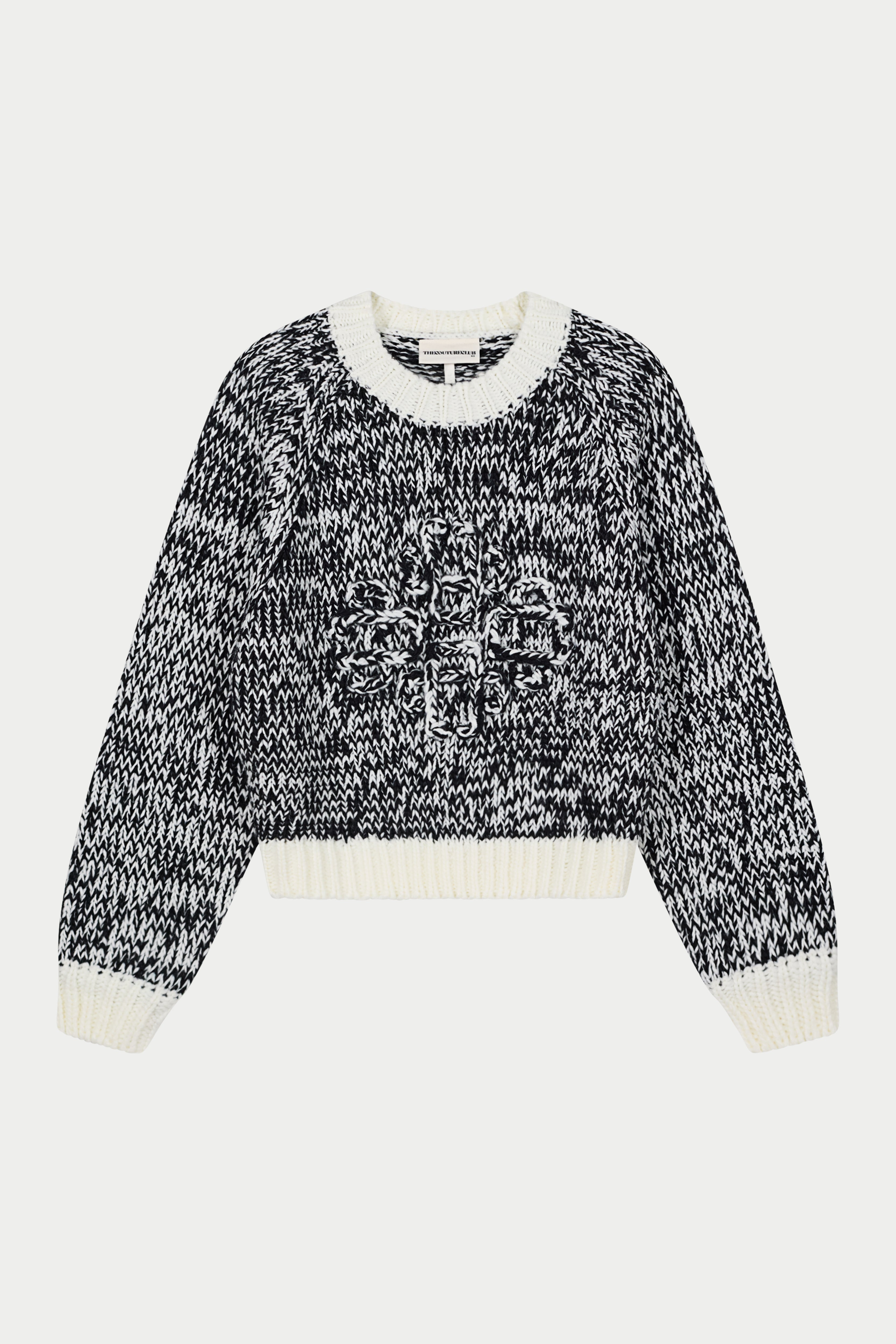 EMBLEM MIXED YARN OVERSIZED KNIT JUMPER - BLACK