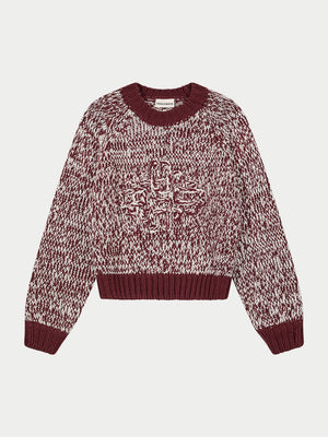EMBLEM MIXED YARN OVERSIZED KNIT JUMPER - BURGUNDY